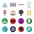 Telephone automatic, gazebo, garbage can, wall for children. Park set collection icons in cartoon,flat style vector