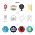 Telephone automatic, gazebo, garbage can, wall for children. Park set collection icons in cartoon,outline,flat style