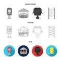 Telephone automatic, gazebo, garbage can, wall for children. Park set collection icons in flat,outline,monochrome style