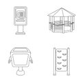 Telephone automatic, gazebo, garbage can, wall for children. Park set collection icons in outline style vector symbol