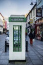 Telephone booth converted into a defibrillation center.