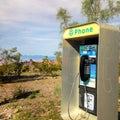 Telephone booth in Death Valley. USA. Spring desert. Royalty Free Stock Photo