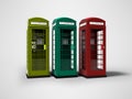 Telephone booth red green yellow 3d render on gray background with shadow Royalty Free Stock Photo