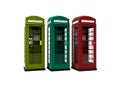 Telephone booth red green yellow 3d render on white background no shadow Royalty Free Stock Photo