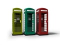 Telephone booth red green yellow 3d render on white background with shadow Royalty Free Stock Photo