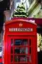 Telephone box with Christmas decorate the night