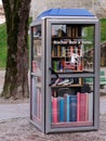 Telephone box for the free exchange of books in Switzerland