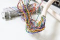 IP Telephony system, Telephone cabling patch panel with twisted pairs cables for digital and analog phone connection Royalty Free Stock Photo