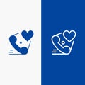 Telephone, Call, Heart, Love, Valentine Line and Glyph Solid icon Blue banner Line and Glyph Solid icon Blue banner