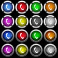 Telephone call white icons in round glossy buttons on black background