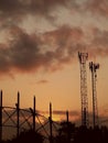 Telephone Cell Tower with beautiful sunrise sky view Royalty Free Stock Photo