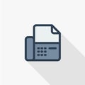 Telephone, fax office phone thin line flat icon. Linear vector symbol colorful long shadow design.