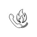 Telephone handset and fire hand drawn sketch icon. Royalty Free Stock Photo