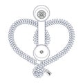 Telephone handset with heart shaped cord. Symbol of phone love affair. Drawing isolated illustration
