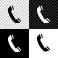 Telephone handset icon isolated on black, white and transparent background. Phone sign. Call support center symbol Royalty Free Stock Photo