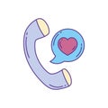 Telephone handset love call , phone fill and line