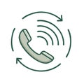 Telephone Handset Ringing with Circular Arrows Representing Call Transfer or Redial Functionality Royalty Free Stock Photo