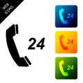 Telephone 24 hours support icon isolated. All-day customer support call-center. Set icons colorful square buttons