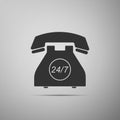 Telephone 24 hours support icon isolated on grey background. All-day customer support call-center. Full service 24 hour Royalty Free Stock Photo