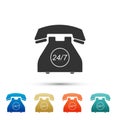 Telephone 24 hours support icon on white background. All-day customer support call-center. Full service 24 hour. Open 24 Royalty Free Stock Photo