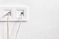 Telephone and internet socket outlet with conncetion cables Royalty Free Stock Photo