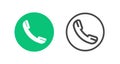 Telephone old retro button icon vector green or phone call support hotline service silhouette and line outline art graphic, thin Royalty Free Stock Photo