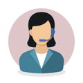 Telephone operator or call center employee icon. Woman with headset answering customer's phone call. Customer care or Royalty Free Stock Photo