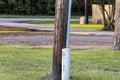 Telephone pedestal near utility pole Royalty Free Stock Photo