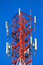 Telephone pole telecommunications tower on blue sky background Royalty Free Stock Photo