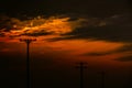 Telephone Poles Against Sunset Sky Royalty Free Stock Photo