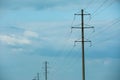 Telephone poles and wires against blue sky Royalty Free Stock Photo