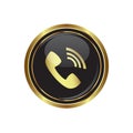 Telephone receiver icon on the black with gold round button Royalty Free Stock Photo