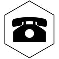 Telephone receiver, old phone retro. Outline with contour lines in black on a white background. Edged with a line as a hexagon. Royalty Free Stock Photo