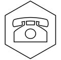 Telephone receiver, old phone retro. Outline with contour lines in black on a white background. Edged with a line as a hexagon. Royalty Free Stock Photo