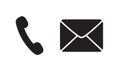 telephone receiver otr headphone and mail simple black flat vector icon, call and e-mail contact symbol