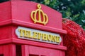 Telephone red English box, inscription phone Royalty Free Stock Photo