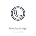 Telephone sign icon. Thin linear telephone sign outline icon isolated on white background from airport terminal collection. Line