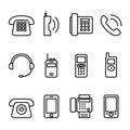 Telephone , Smart phone , fax icon set in thin line style Royalty Free Stock Photo