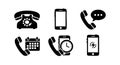 Telephone and smartphone communication vector icons with clock and calendar symbols for digital connectivity and calling features Royalty Free Stock Photo