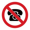 Telephone or smartphone silhouette in red crossed circle isolated on background