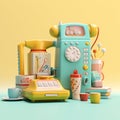 Telephone style classic nostalgia old dial vintage call blue retro yellow service phone traditional