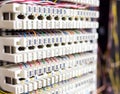 Telephone switchboard and cable installed each row panel and port slot Royalty Free Stock Photo