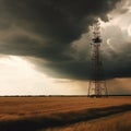 Telephone tower in agricultural field, copy space, created using generative ai technology Royalty Free Stock Photo