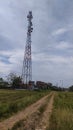 A telephone tower in the field Royalty Free Stock Photo