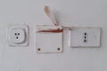 Telephone wall socket and vintage electricity in Italy