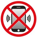 Telephone warning stop sign icon. Phone turn off. Vector Royalty Free Stock Photo