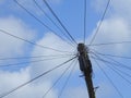 Telephone wires at top of pole Royalty Free Stock Photo