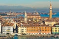 Telephoto aerial view of Venice from San Giorgio Maggiore church
