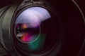 Telephoto lens aperture with nice reflections. Royalty Free Stock Photo