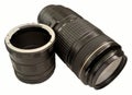 Telephoto lens with extension rings for macro photography